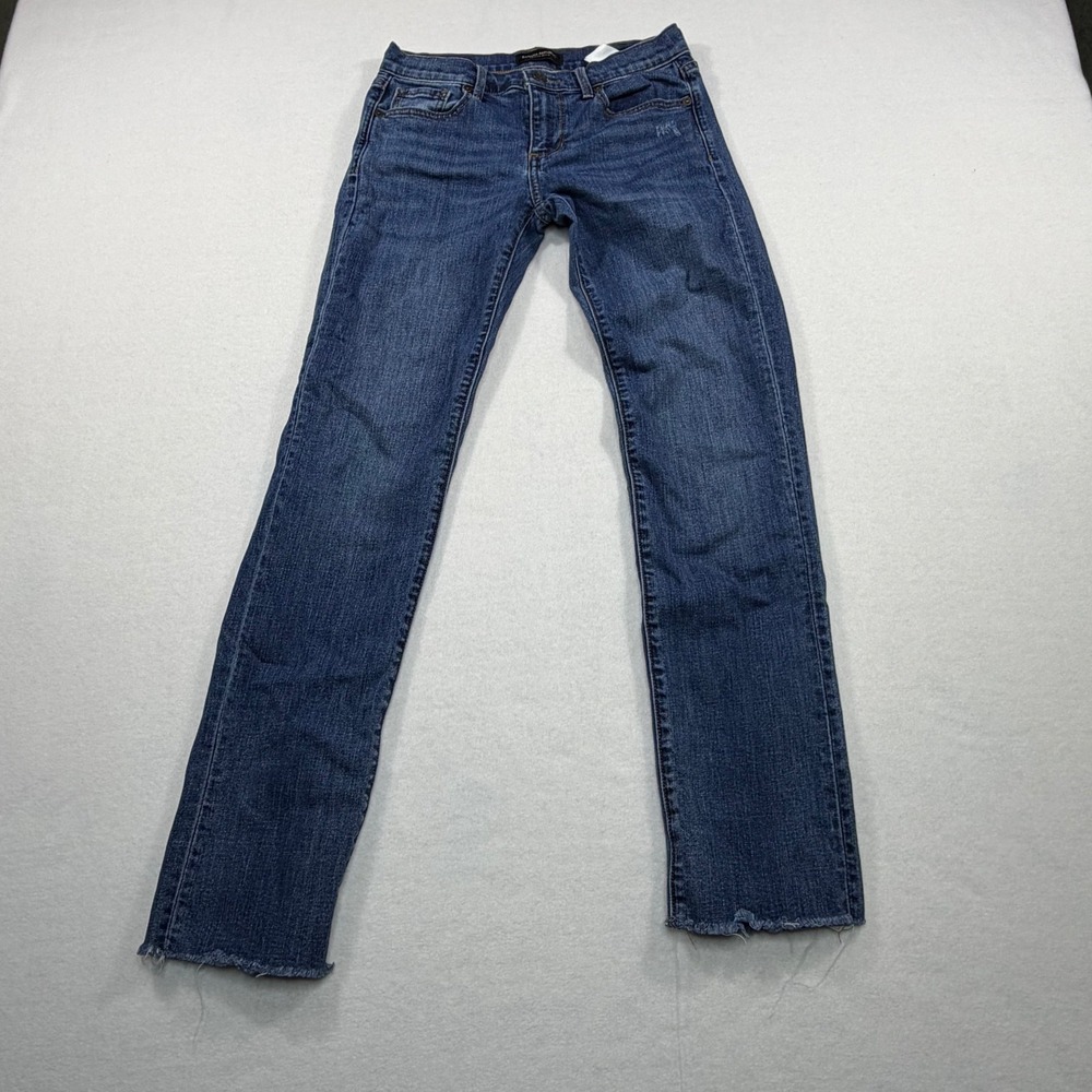 Banana Republic Girlfriend Jeans Size 25 Medium Wash Raw Hem Straight Leg Denim